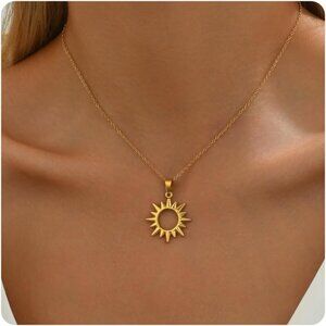 ⚡Gold Necklace for Women 18K Plated Crescent Moon Sun Horse Shoe Horn Pendant